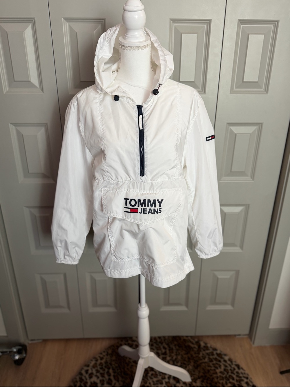 Tommy Hilfiger White Jacket with Navy and Red Logo